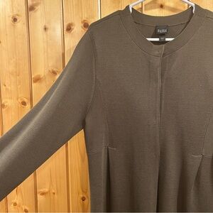 Eileen Fisher Silk Cotton Interlock Snap Long Cardigan Jacket Olive Green Size L